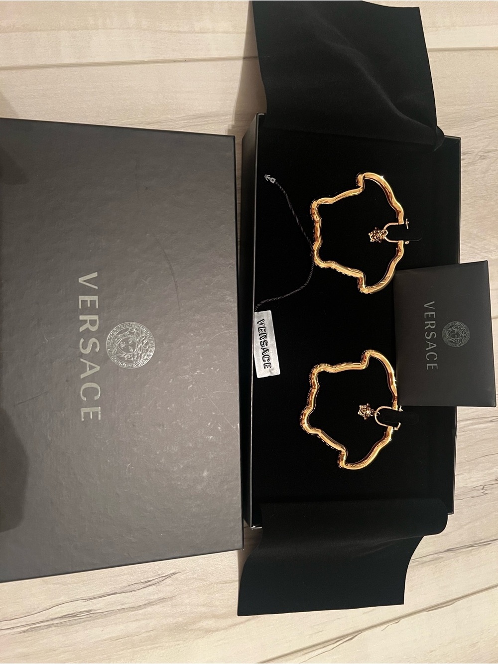 Versace Shiny Gold Abstract Medusa Hoop Earrings